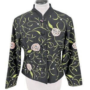 Dressbarn Collection Womens SZ L Floral Embroidered‎ Sequins Silk Black Jacket